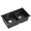 QUADRON | LOGAN 120 | granitowy zlewozmywak kuchenny BLACK DIAMOND + STAL | wymiar: 76 x 45 x 23,5 cm | 2-komorowy wpuszczany | podbudowa szafki od: 80 cm HQL7645U8BSI